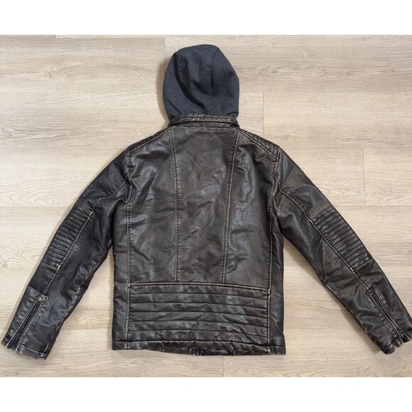 Levi Men's Brown Hooded Trucker Biker Jacket Lined 4 Pockets Stylish Sleek S - Picture 6 of 7